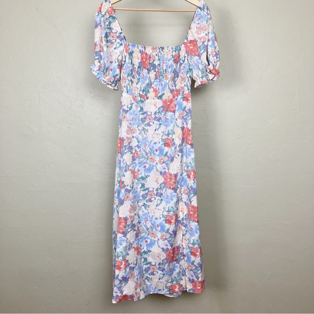 ASTR the label Smocked Puff Sleeve Floral Midi Dress